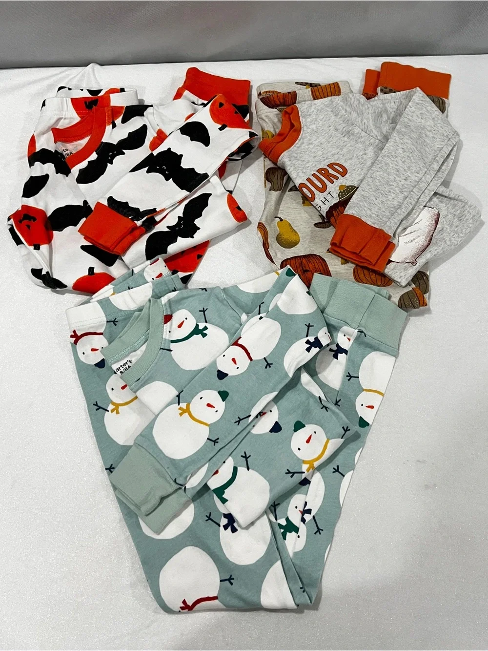 Carter's Lot of Three Set Kids Boy Pajama Size 8 Cotton Holyday Fall Prints